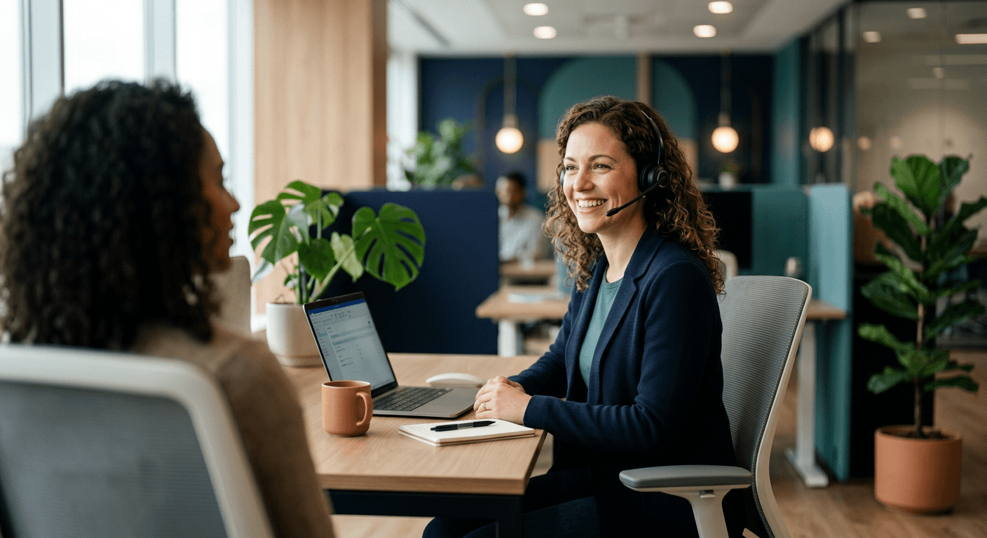 A Symzitech Solutions advisor helping a customer by phone