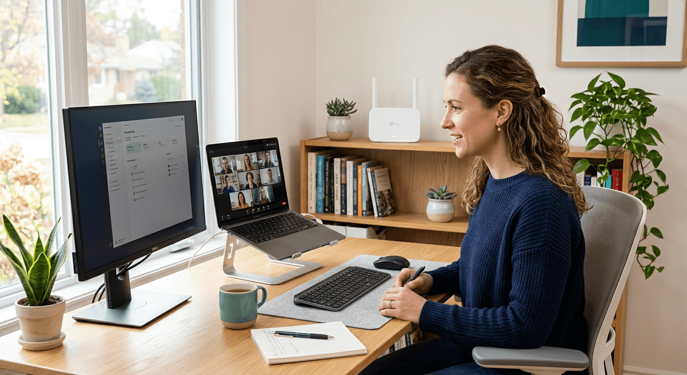 Woman working from home on a fast internet connection